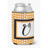 Letter U Initial Monogram - Orange Polkadots Can Or Bottle Beverage Insulator Hugger