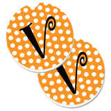 Caroline'S Treasures Monogram Initial V Orange Polkadots Set Of 2 Cup Holder Car Coasters Cj1033-Vcarc, 2.56, Multicolor
