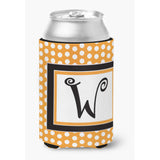 Letter W Initial Monogram - Orange Polkadots Can Or Bottle Beverage Insulator Hugger