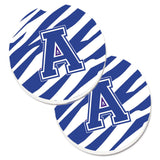 Caroline'S Treasures Letter A Monogram - Blue White Tiger Stripe Set Of 2 Cup Holder Car Coasters Cj1034-Acarc, 2.56, Multicol