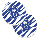 Caroline'S Treasures Monogram Initial B Tiger Stripe Blue & White Set Of 2 Cup Holder Car Coasters Cj1034-Bcarc, 2.56, Multico