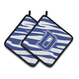 Caroline'S Treasures Monogram Initial D Tiger Stripe Blue & White Pair Of Pot Holders Cj1034-Dpthd, 7.5Hx7.5W, Multicolor
