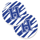 Caroline'S Treasures Monogram Initial H Tiger Stripe Blue & White Set Of 2 Cup Holder Car Coasters Cj1034-Hcarc, 2.56, Multico