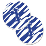 Caroline'S Treasures Monogram Initial I Tiger Stripe Blue & White Set Of 2 Cup Holder Car Coasters Cj1034-Icarc, 2.56, Multico