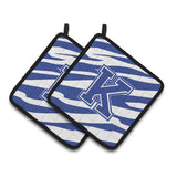 Caroline'S Treasures Monogram Initial K Tiger Stripe Blue & White Pair Of Pot Holders Cj1034-Kpthd, 7.5Hx7.5W, Multicolor
