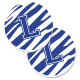 Caroline'S Treasures Monogram Initial L Tiger Stripe Blue & White Set Of 2 Cup Holder Car Coasters Cj1034-Lcarc, 2.56, Multico