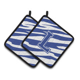 Caroline'S Treasures Monogram Initial L Tiger Stripe Blue & White Pair Of Pot Holders Cj1034-Lpthd, 7.5Hx7.5W, Multicolor