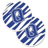 Caroline'S Treasures Monogram Initial Q Tiger Stripe Blue & White Set Of 2 Cup Holder Car Coasters Cj1034-Qcarc, 2.56, Multico