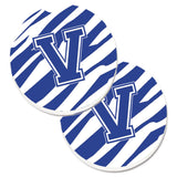 Caroline'S Treasures Monogram Initial V Tiger Stripe Blue & White Set Of 2 Cup Holder Car Coasters Cj1034-Vcarc, 2.56, Multico