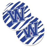 Caroline'S Treasures Monogram Initial W Tiger Stripe Blue & White Set Of 2 Cup Holder Car Coasters Cj1034-Wcarc, 2.56, Multico