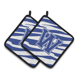 Caroline'S Treasures Monogram Initial W Tiger Stripe Blue & White Pair Of Pot Holders Cj1034-Wpthd, 7.5Hx7.5W, Multicolor
