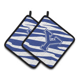 Caroline'S Treasures Monogram Initial Y Tiger Stripe Blue & White Pair Of Pot Holders Cj1034-Ypthd, 7.5Hx7.5W, Multicolor
