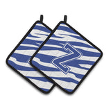 Caroline'S Treasures Monogram Initial Z Tiger Stripe Blue & White Pair Of Pot Holders Cj1034-Zpthd, 7.5Hx7.5W, Multicolor
