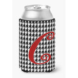 Letter C Initial Monogram - Houndstooth Black Can Or Bottle Beverage Insulator Hugger