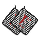 Caroline'S Treasures Monogram Initial E Houndstooth Black Pair Of Pot Holders Cj1035-Epthd, 7.5Hx7.5W, Multicolor