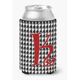 Letter K Initial Monogram - Houndstooth Black Can Or Bottle Beverage Insulator Hugger