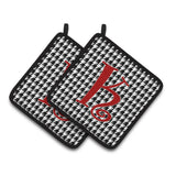 Caroline'S Treasures Monogram Initial K Houndstooth Black Pair Of Pot Holders Cj1035-Kpthd, 7.5Hx7.5W, Multicolor