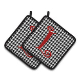Caroline'S Treasures Monogram Initial L Houndstooth Black Pair Of Pot Holders Cj1035-Lpthd, 7.5Hx7.5W, Multicolor