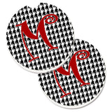 Caroline'S Treasures Monogram Initial M Houndstooth Black Set Of 2 Cup Holder Car Coasters Cj1035-Mcarc, 2.56, Multicolor