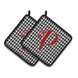 Caroline'S Treasures Monogram Initial P Houndstooth Black Pair Of Pot Holders Cj1035-Ppthd, 7.5Hx7.5W, Multicolor