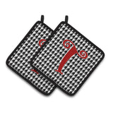 Caroline'S Treasures Monogram Initial T Houndstooth Black Pair Of Pot Holders Cj1035-Tpthd, 7.5Hx7.5W, Multicolor