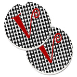 Caroline'S Treasures Monogram Initial V Houndstooth Black Set Of 2 Cup Holder Car Coasters Cj1035-Vcarc, 2.56, Multicolor