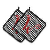Caroline'S Treasures Monogram Initial W Houndstooth Black Pair Of Pot Holders Cj1035-Wpthd, 7.5Hx7.5W, Multicolor