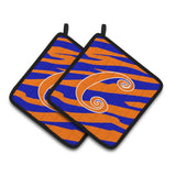 Caroline'S Treasures Monogram Initial C Tiger Stripe Blue & Orange Pair Of Pot Holders Cj1036-Cpthd, 7.5Hx7.5W, Multicolor