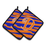 Caroline'S Treasures Monogram Initial D Tiger Stripe Blue & Orange Pair Of Pot Holders Cj1036-Dpthd, 7.5Hx7.5W, Multicolor