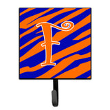 Caroline'S Treasures Cj1036-Fsh4 Letter F Initial Tiger Stripe Blue And Orange Leash Holder Or Key Hook, Small, Multicolor