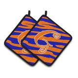 Caroline'S Treasures Monogram Initial G Tiger Stripe Blue & Orange Pair Of Pot Holders Cj1036-Gpthd, 7.5Hx7.5W, Multicolor