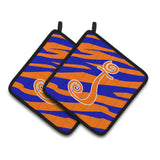 Caroline'S Treasures Monogram Initial J Tiger Stripe Blue & Orange Pair Of Pot Holders Cj1036-Jpthd, 7.5Hx7.5W, Multicolor