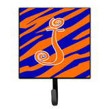 Caroline'S Treasures Cj1036-Jsh4 Letter J Initial Tiger Stripe Blue And Orange Leash Holder Or Key Hook, Small, Multicolor