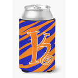 Letter K Initial Monogram - Tiger Stripe Blue And Orange Can Beverage Insulator Hugger