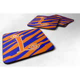 Caroline'S Treasures Cj1036-Lfc Monogram-Tiger Stripe Blue And Orange Foam Coasters (Set Of 4), Initial Letter L, 3.5 H X
