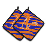 Caroline'S Treasures Monogram Initial N Tiger Stripe Blue & Orange Pair Of Pot Holders Cj1036-Npthd, 7.5Hx7.5W, Multicolor