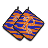 Caroline'S Treasures Monogram Initial R Tiger Stripe Blue & Orange Pair Of Pot Holders Cj1036-Rpthd, 7.5Hx7.5W, Multicolor