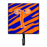 Caroline'S Treasures Cj1036-Tsh4 Letter T Initial Tiger Stripe Blue And Orange Leash Holder Or Key Hook, Small, Multicolor