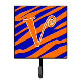 Caroline'S Treasures Cj1036-Vsh4 Letter V Initial Tiger Stripe Blue And Orange Leash Holder Or Key Hook, Small, Multicolor