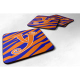 Caroline'S Treasures Cj1036-Yfc Monogram-Tiger Stripe Blue And Orange Foam Coasters (Set Of 4), Initial Letter Y, 3.5 H X