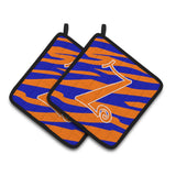 Caroline'S Treasures Monogram Initial Z Tiger Stripe Blue & Orange Pair Of Pot Holders Cj1036-Zpthd, 7.5Hx7.5W, Multicolor