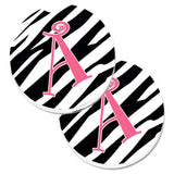 Caroline'S Treasures Letter A Monogram - Zebra Stripe & Pink Set Of 2 Cup Holder Car Coasters Cj1037-Acarc, 2.56, Multicolor