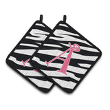 Caroline'S Treasures Letter A Monogram - Zebra Stripe & Pink Pair Of Pot Holders Cj1037-Apthd, 7.5Hx7.5W, Multicolor