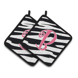 Caroline'S Treasures Monogram Initial B Zebra Stripe & Pink Pair Of Pot Holders Cj1037-Bpthd, 7.5Hx7.5W, Multicolor