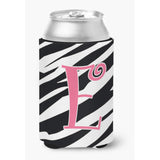 Letter E Initial Monogram - Zebra Stripe And Pink Can Or Bottle Beverage Insulator Hugger