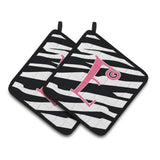 Caroline'S Treasures Monogram Initial E Zebra Stripe & Pink Pair Of Pot Holders Cj1037-Epthd, 7.5Hx7.5W, Multicolor