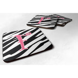 Caroline'S Treasures Cj1037-Ffc Monogram-Zebra Stripe And Pink Foam Coasters (Set Of 4), Initial Letter F, 3.5 H X 3.5