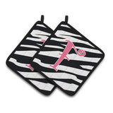 Caroline'S Treasures Monogram Initial F Zebra Stripe & Pink Pair Of Pot Holders Cj1037-Fpthd, 7.5Hx7.5W, Multicolor