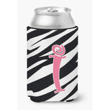 Letter I Initial Monogram - Zebra Stripe And Pink Can Or Bottle Beverage Insulator Hugger