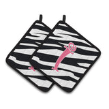 Caroline'S Treasures Monogram Initial I Zebra Stripe & Pink Pair Of Pot Holders Cj1037-Ipthd, 7.5Hx7.5W, Multicolor